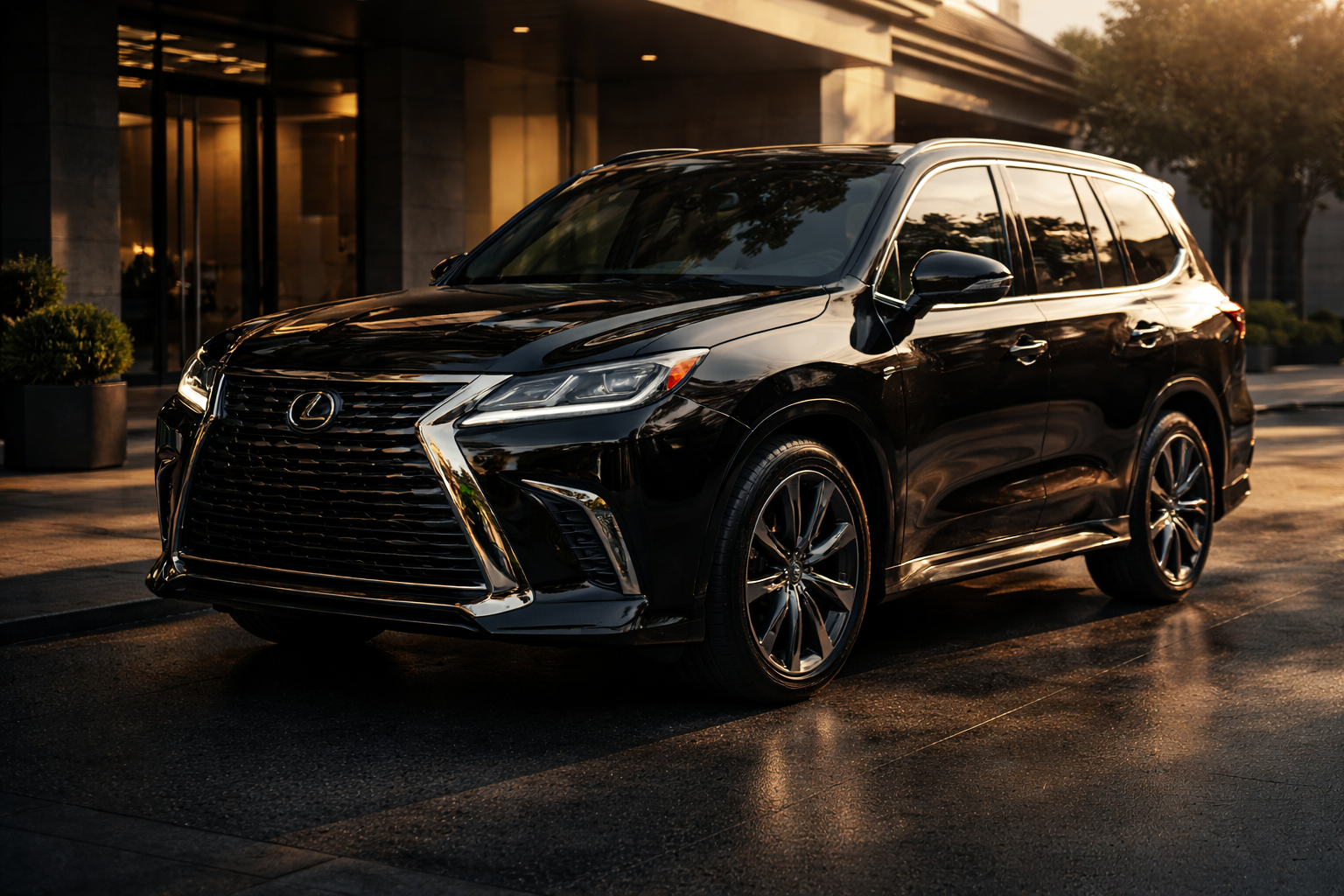 Luxury Lexus at dawn after detailing