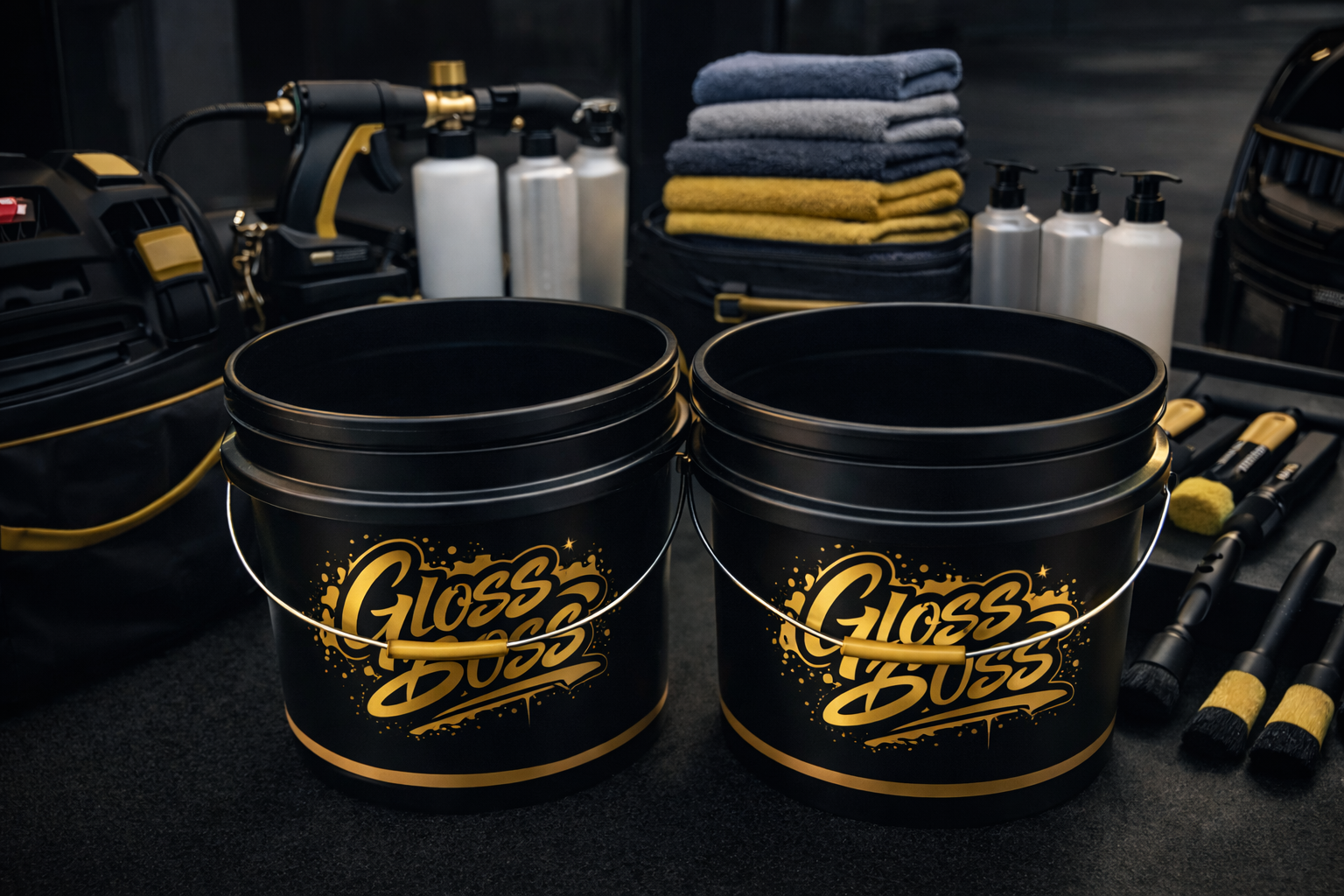 Controlled detailing setup with premium tools under gazebo